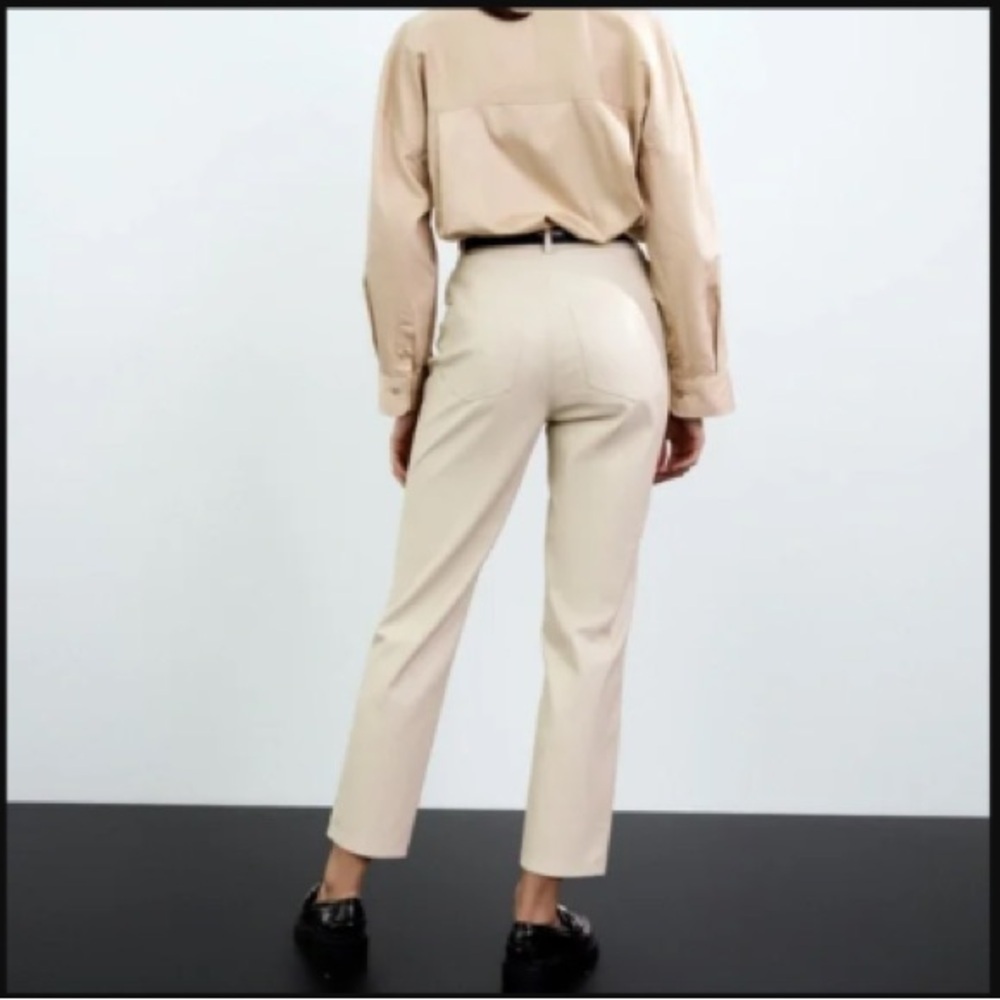 ZARA high rise faux Leather Cream Straight-Leg pants size 02 - Picture 2 of 8